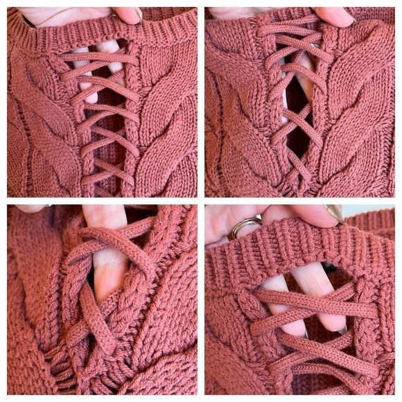 Express Lace-Up Inset Cable Knit Sweater - Picture 9 of 10